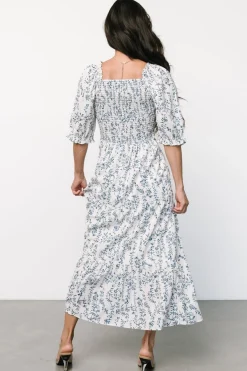 Tulsa Smocked Dress | Off White + Blue