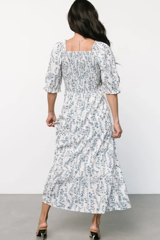Tulsa Smocked Dress | Off White + Blue