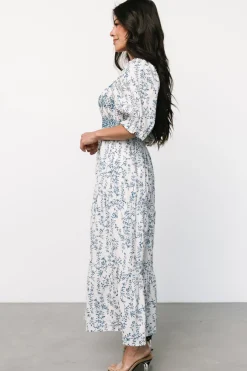 Tulsa Smocked Dress | Off White + Blue