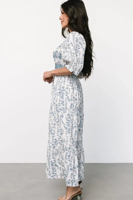 Tulsa Smocked Dress | Off White + Blue