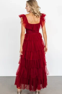Valora Swiss Dot Tulle Maxi Dress | Wine