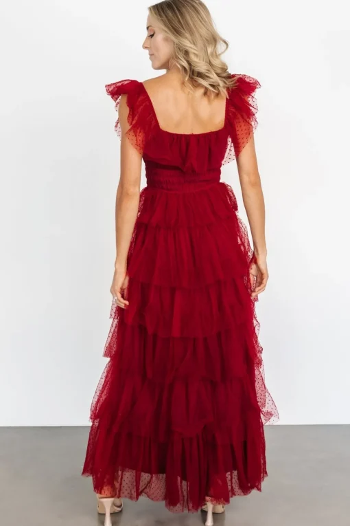 Valora Swiss Dot Tulle Maxi Dress | Wine
