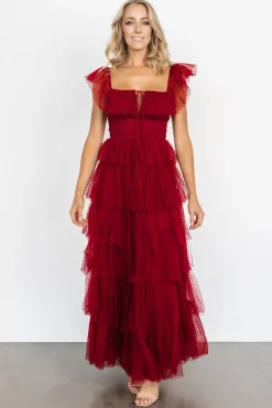 Valora Swiss Dot Tulle Maxi Dress | Wine