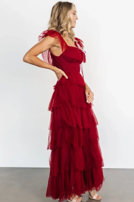Valora Swiss Dot Tulle Maxi Dress | Wine