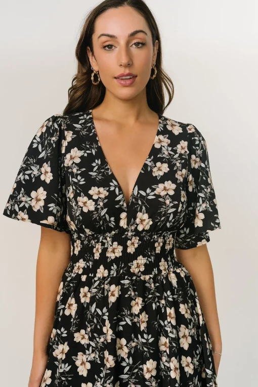 Verona Smocked Maxi Dress | Black Floral