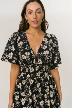 Verona Smocked Maxi Dress | Black Floral