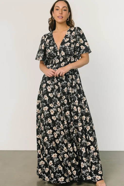 Verona Smocked Maxi Dress | Black Floral