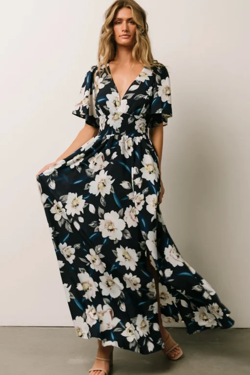 Verona Smocked Maxi Dress | Navy + White Floral
