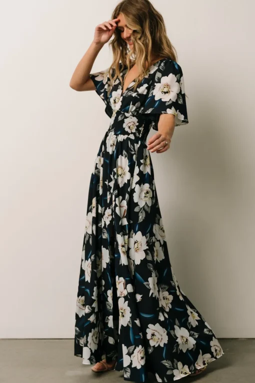 Verona Smocked Maxi Dress | Navy + White Floral