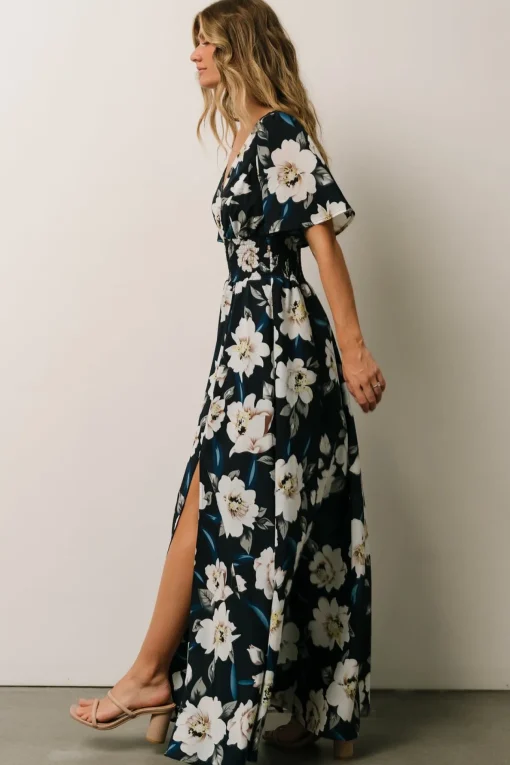 Verona Smocked Maxi Dress | Navy + White Floral