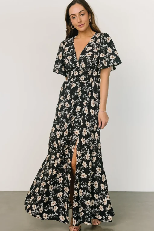 Verona Smocked Maxi Dress | Black Floral