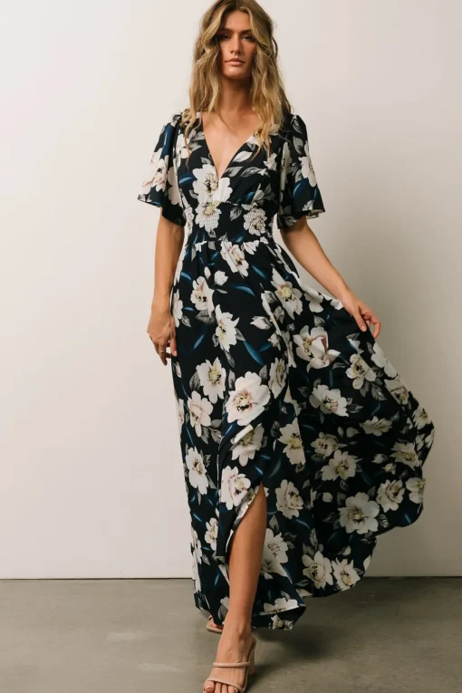 Verona Smocked Maxi Dress | Navy + White Floral