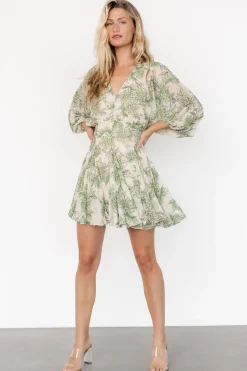 Yves Short Dress | Green print