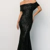 Yvonne Off Shoulder Sequin Gown | Black