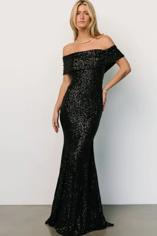 Yvonne Off Shoulder Sequin Gown | Black
