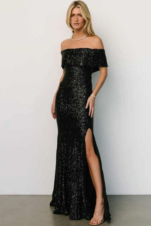 Yvonne Off Shoulder Sequin Gown | Black