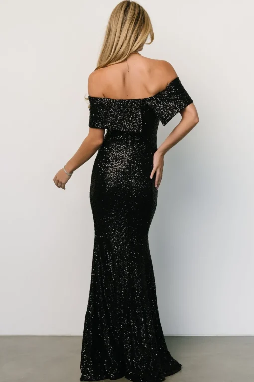 Yvonne Off Shoulder Sequin Gown | Black