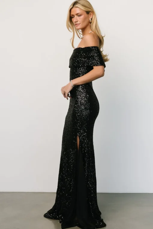 Yvonne Off Shoulder Sequin Gown | Black