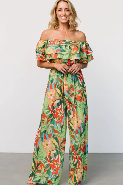 Zanzibar Off Shoulder Jumpsuit | Green Multi