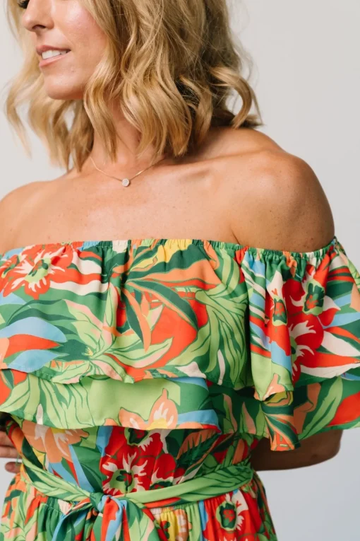 Zanzibar Off Shoulder Jumpsuit | Green Multi