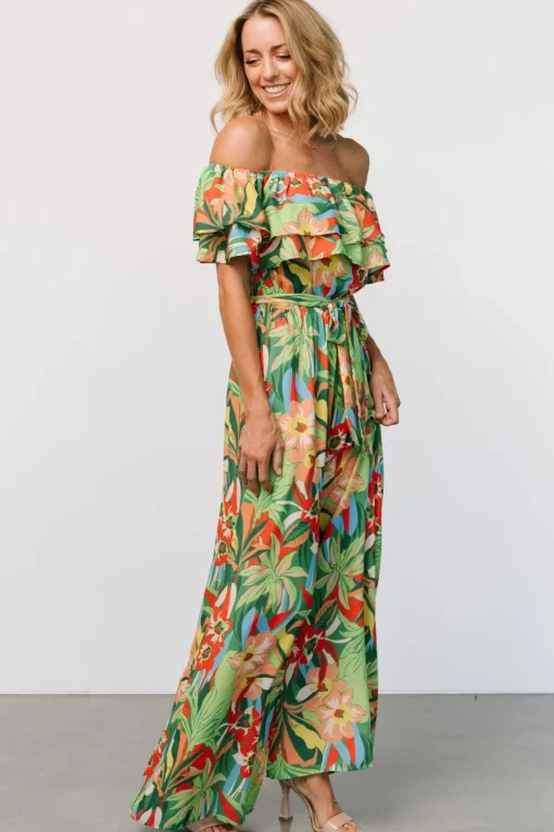 Zanzibar Off Shoulder Jumpsuit | Green Multi