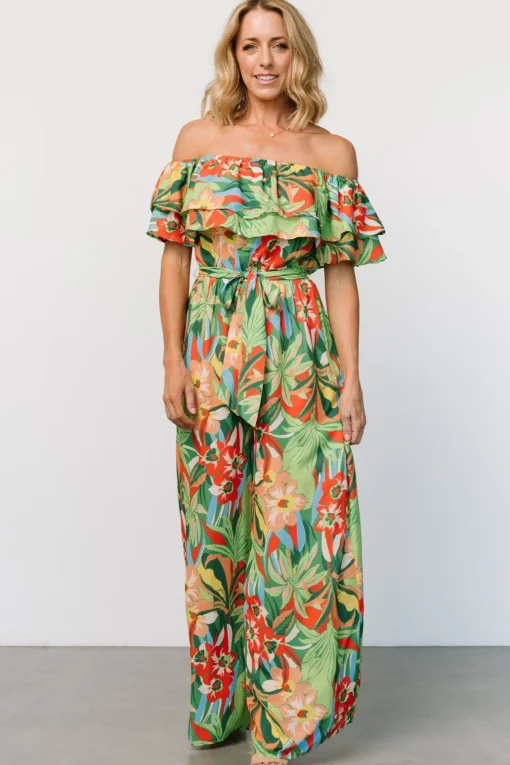 Zanzibar Off Shoulder Jumpsuit | Green Multi