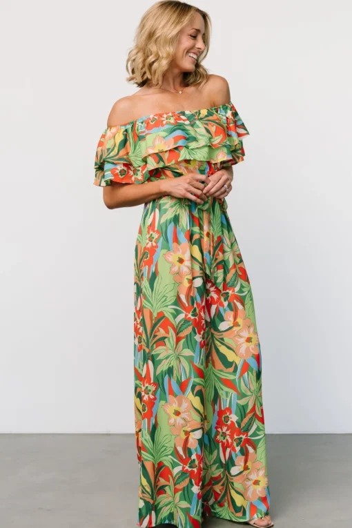 Zanzibar Off Shoulder Jumpsuit | Green Multi