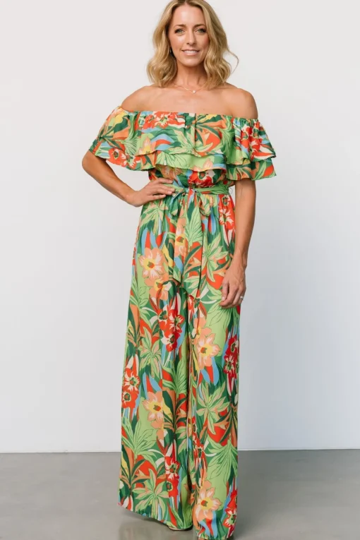 Zanzibar Off Shoulder Jumpsuit | Green Multi